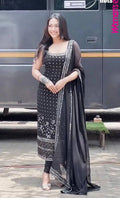 Party Wear Black Mirror Work Suit Set for Women