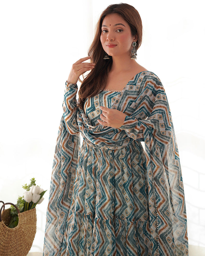 Light Blue Color Soft Georgette Ruffle Style Anarkali Suit For Women