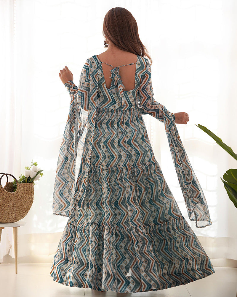 Light Blue Color Soft Georgette Ruffle Style Anarkali Suit For Women