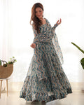 Light Blue Color Soft Georgette Ruffle Style Anarkali Suit For Women