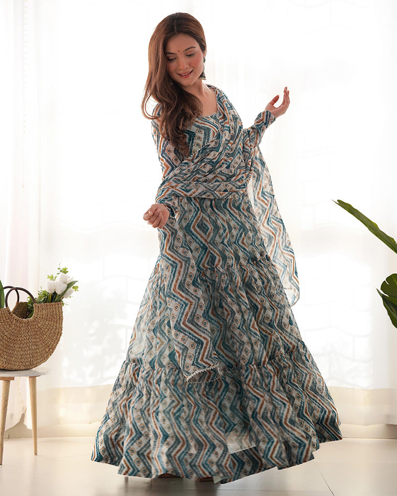 Light Blue Color Soft Georgette Ruffle Style Anarkali Suit For Women