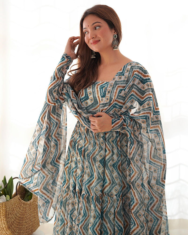 Light Blue Color Soft Georgette Ruffle Style Anarkali Suit For Women