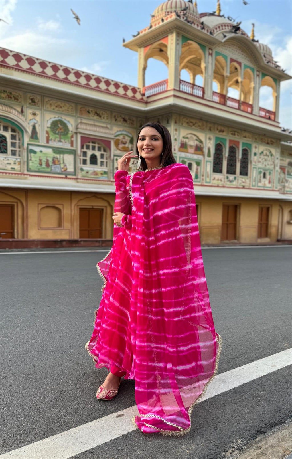 Maharani Leheriya Pure Georgette printed Anarkali suit For Women
