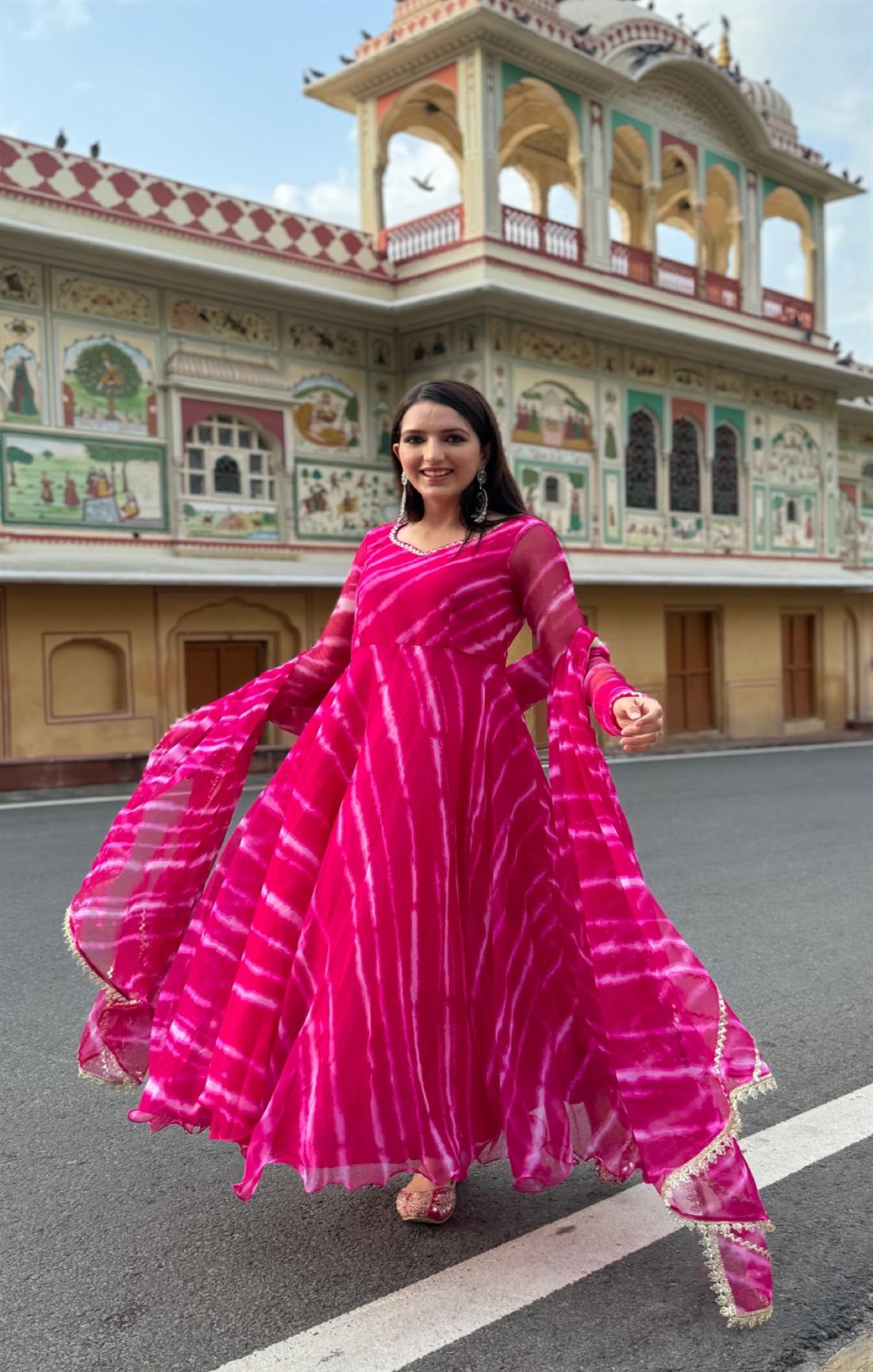 Maharani Leheriya Pure Georgette printed Anarkali suit For Women