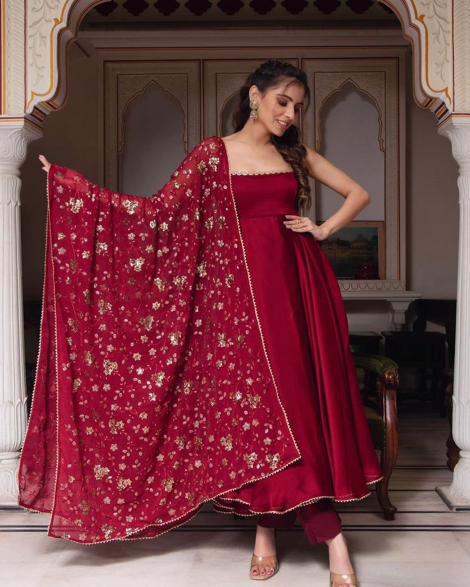 Manjula Maroon Anarkali Gown Suit Set For Women