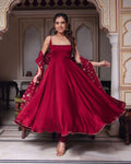Manjula Maroon Anarkali Gown Suit Set For Women