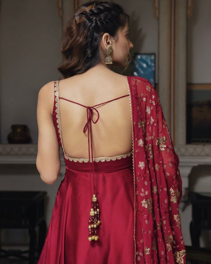 Manjula Maroon Anarkali Gown Suit Set For Women
