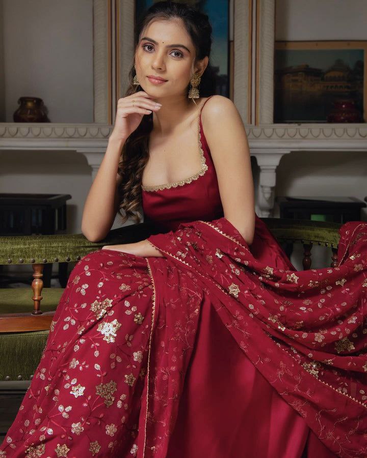 Manjula Maroon Anarkali Gown Suit Set For Women