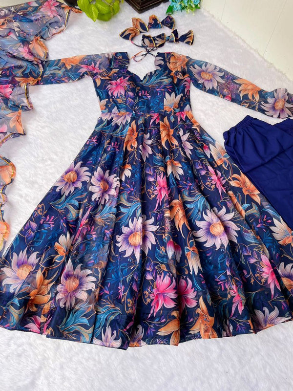 Georgette With Digital Floral Print Plus Size Gown For Women