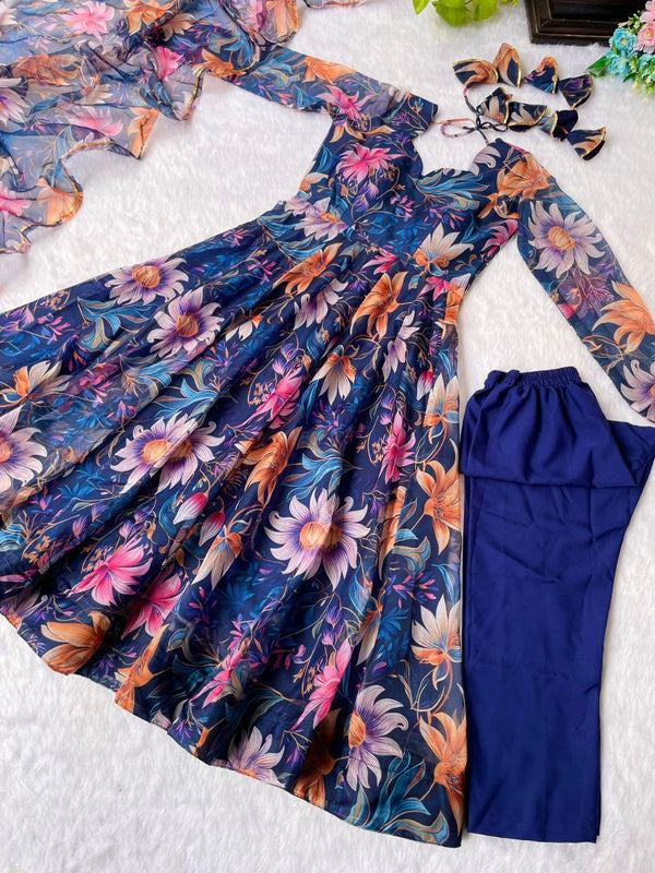 Georgette With Digital Floral Print Plus Size Gown For Women