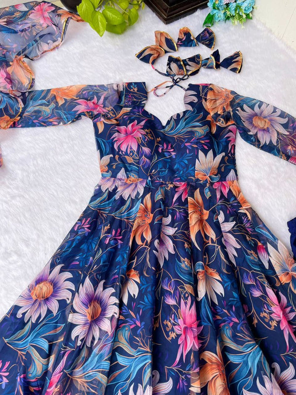 Georgette With Digital Floral Print Plus Size Gown For Women