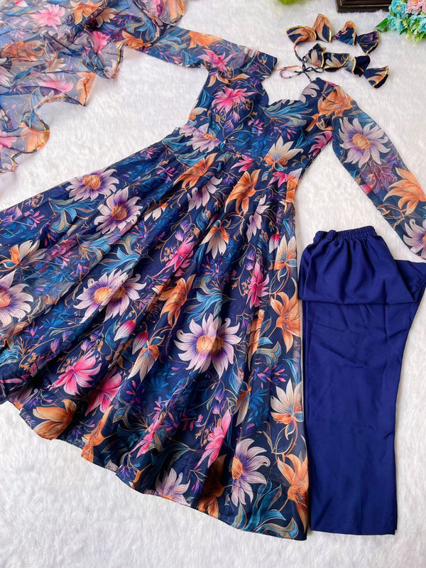Georgette With Digital Floral Print Plus Size Gown For Women