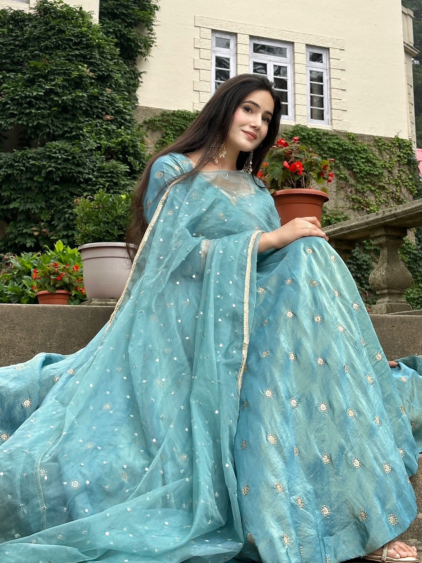 Parthi Sky Blue Anarkali Suit with Net Dupatta | Anarkali Suit For Women