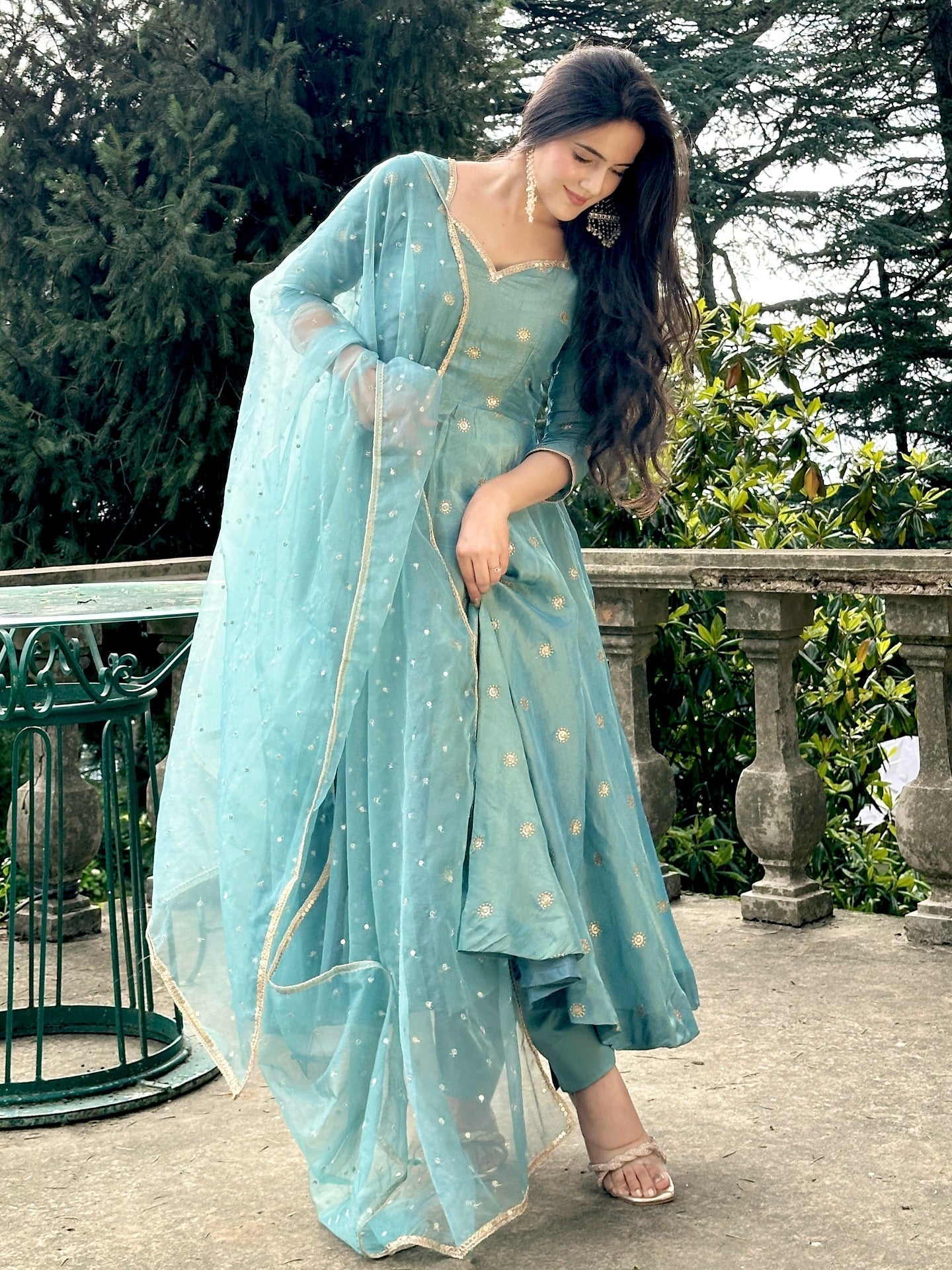 Parthi Sky Blue Anarkali Suit with Net Dupatta | Anarkali Suit For Women