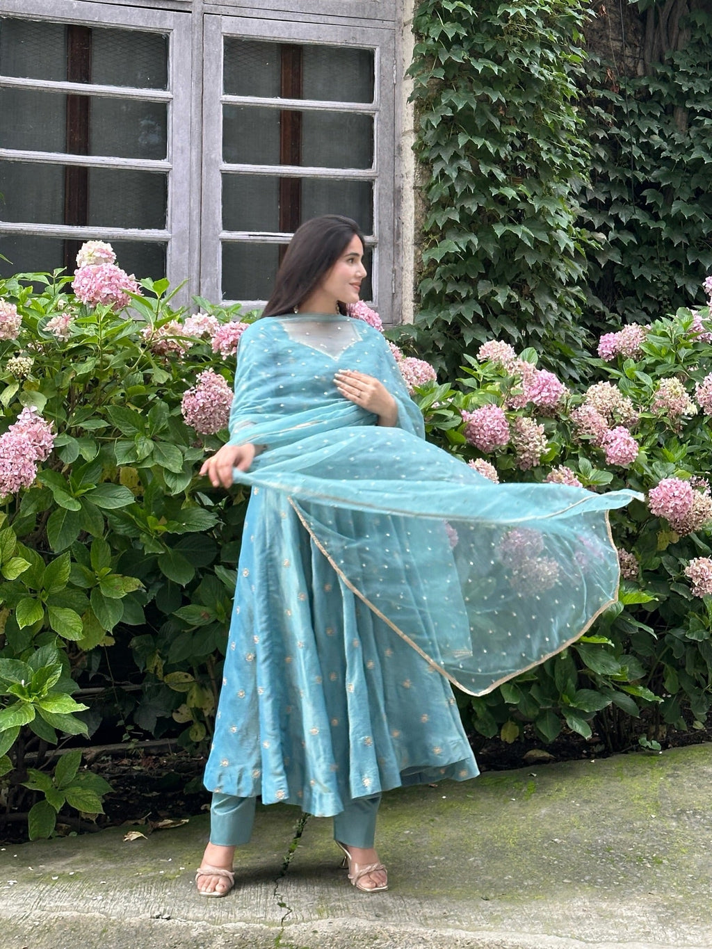 Parthi Sky Blue Anarkali Suit with Net Dupatta | Anarkali Suit For Women