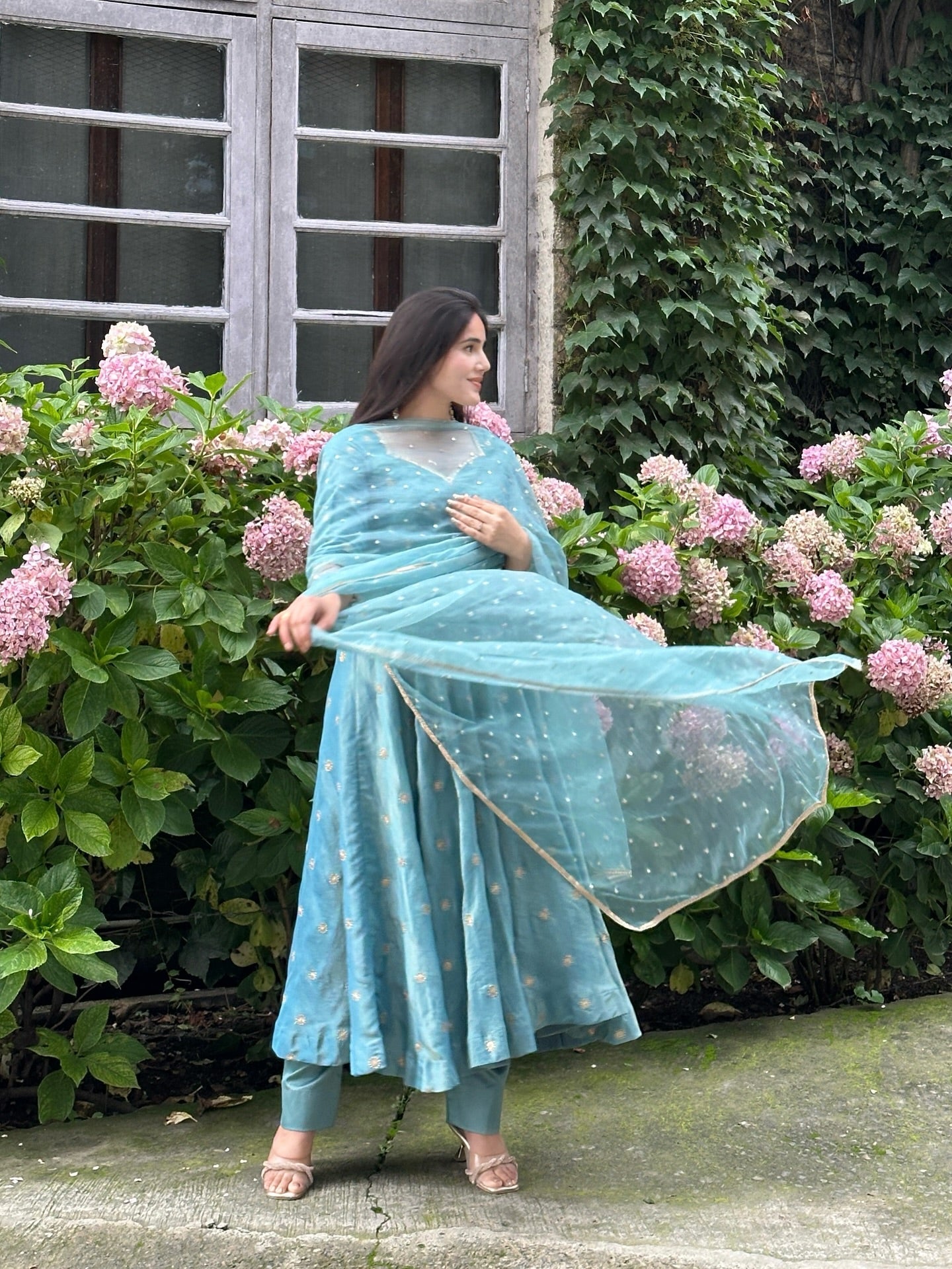 Parthi Sky Blue Anarkali Suit with Net Dupatta | Anarkali Suit For Women