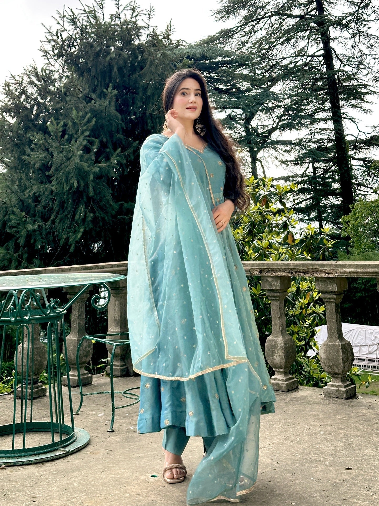 Parthi Sky Blue Anarkali Suit with Net Dupatta | Anarkali Suit For Women