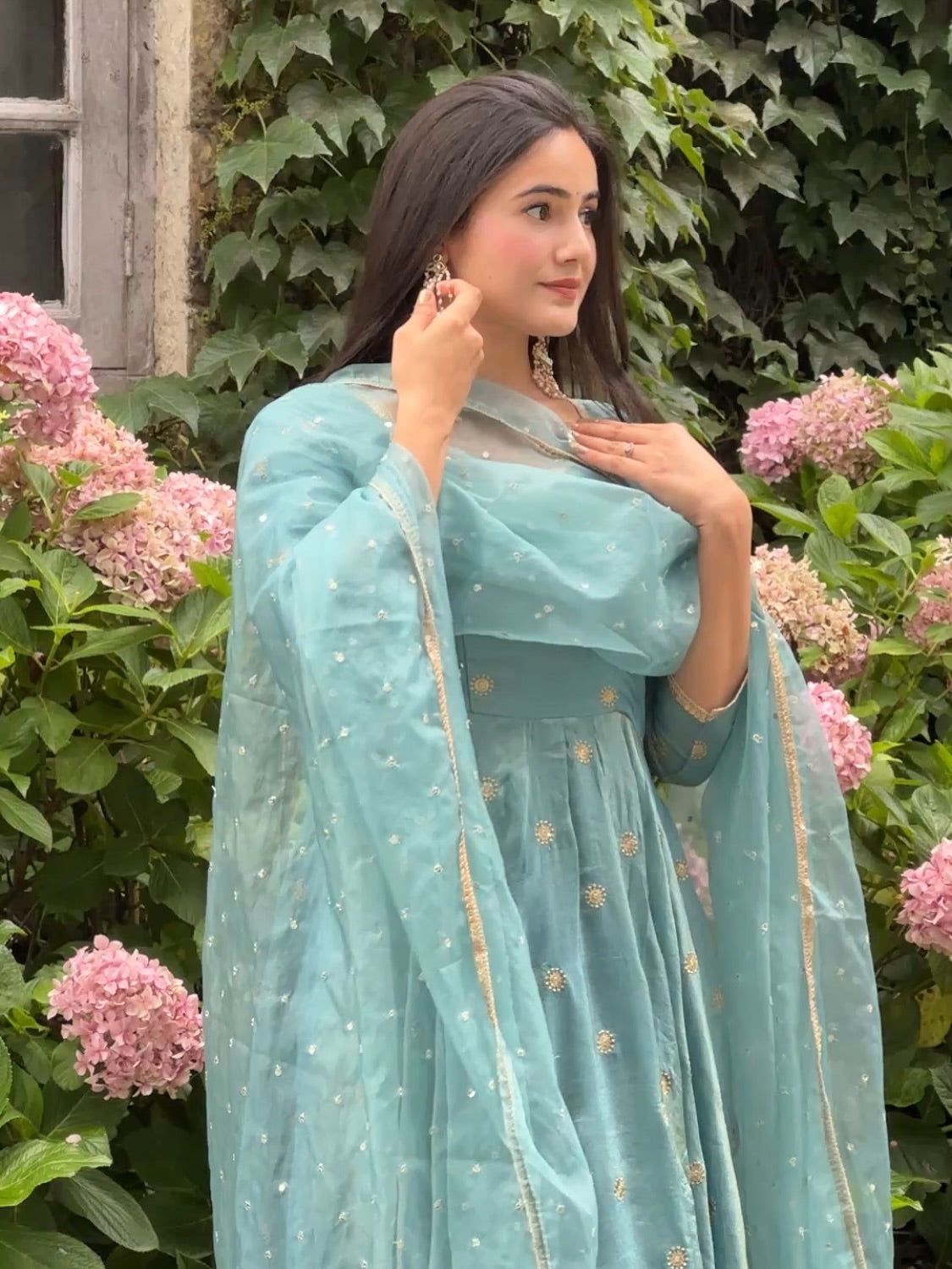 Parthi Sky Blue Anarkali Suit with Net Dupatta | Anarkali Suit For Women