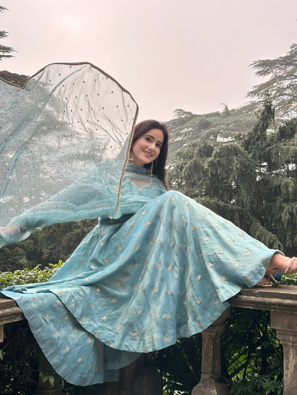 Parthi Sky Blue Anarkali Suit with Net Dupatta | Anarkali Suit For Women
