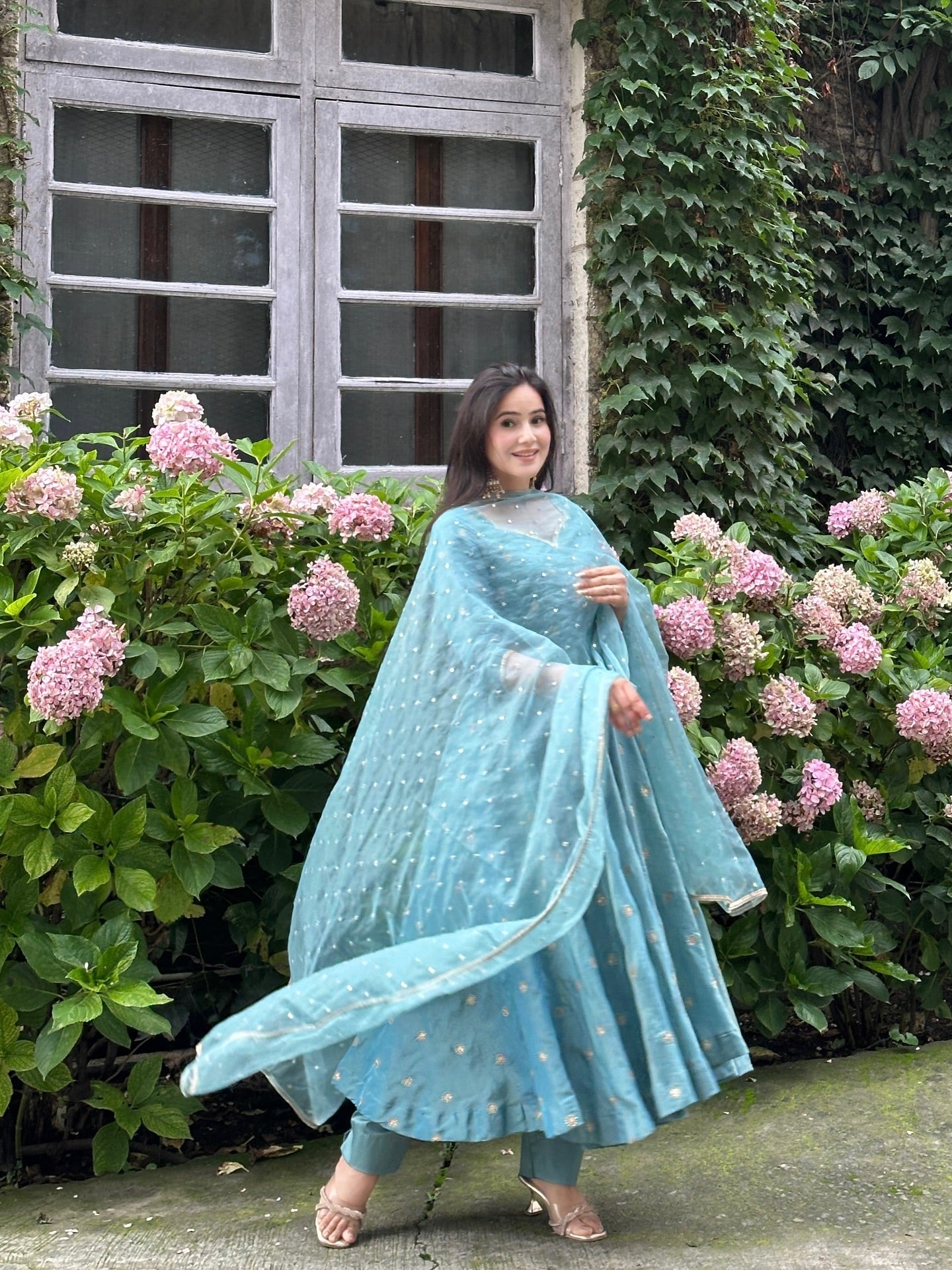 Parthi Sky Blue Anarkali Suit with Net Dupatta | Anarkali Suit For Women