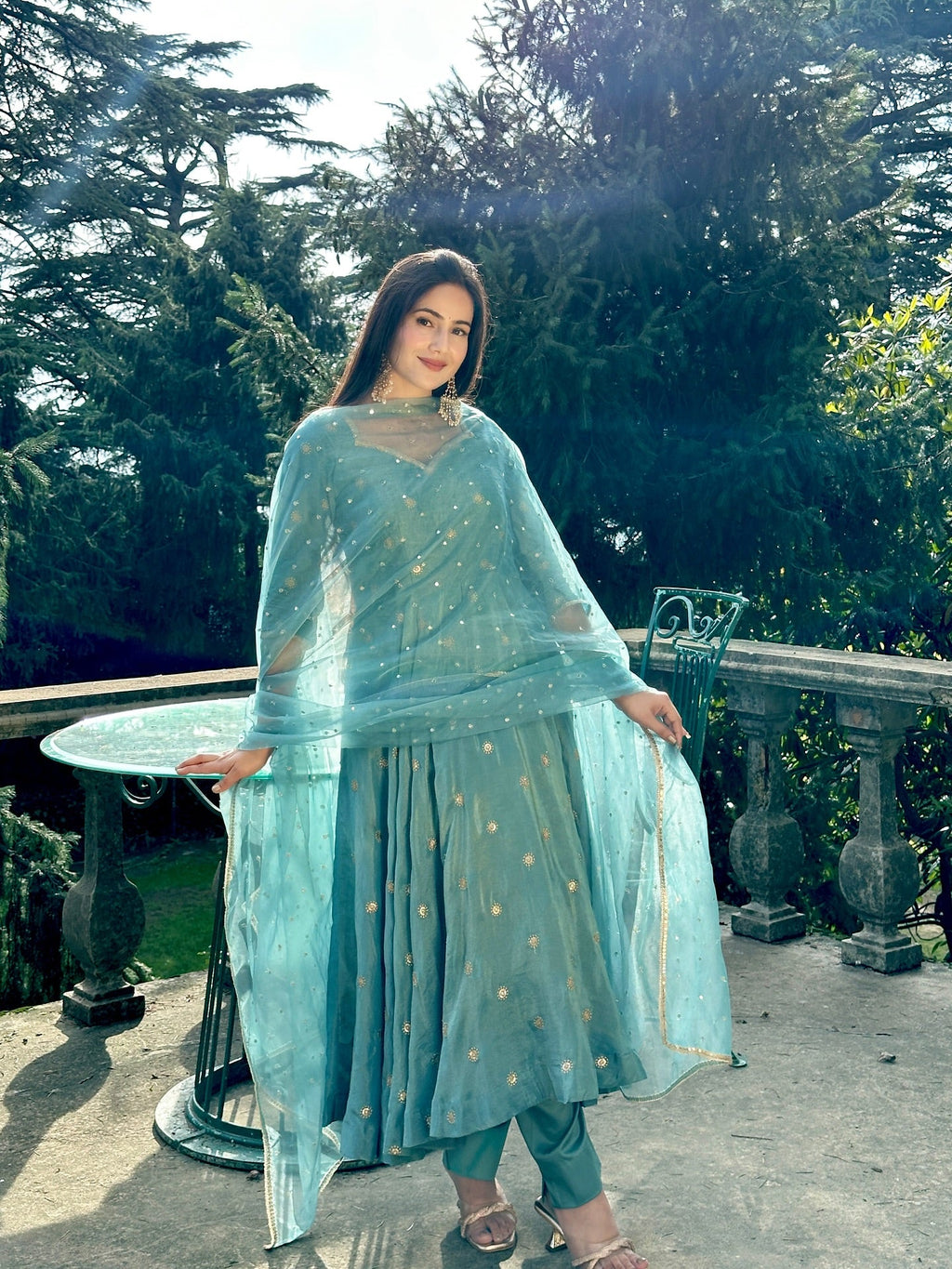 Parthi Sky Blue Anarkali Suit with Net Dupatta | Anarkali Suit For Women