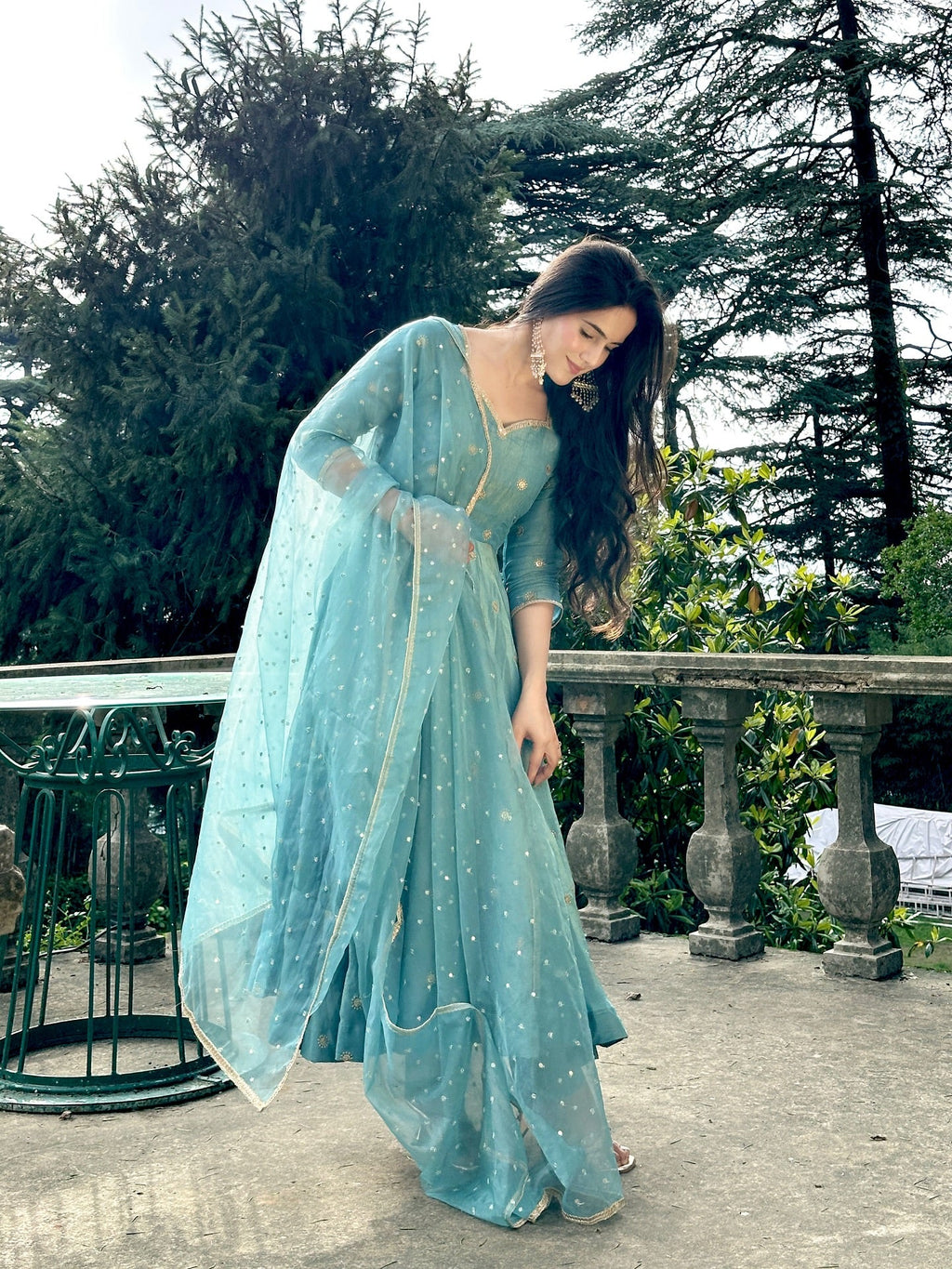Parthi Sky Blue Anarkali Suit with Net Dupatta | Anarkali Suit For Women