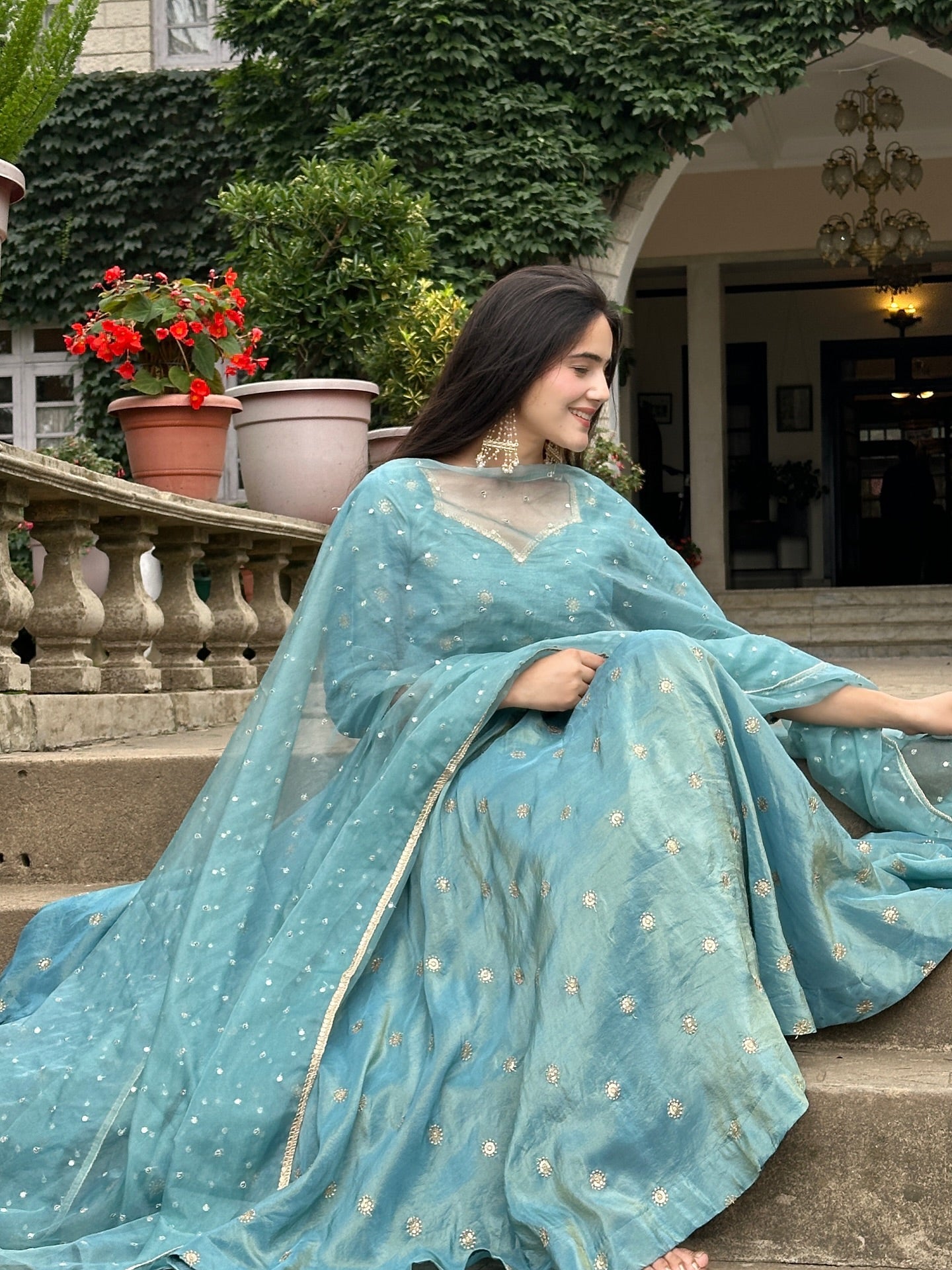 Parthi Sky Blue Anarkali Suit with Net Dupatta | Anarkali Suit For Women