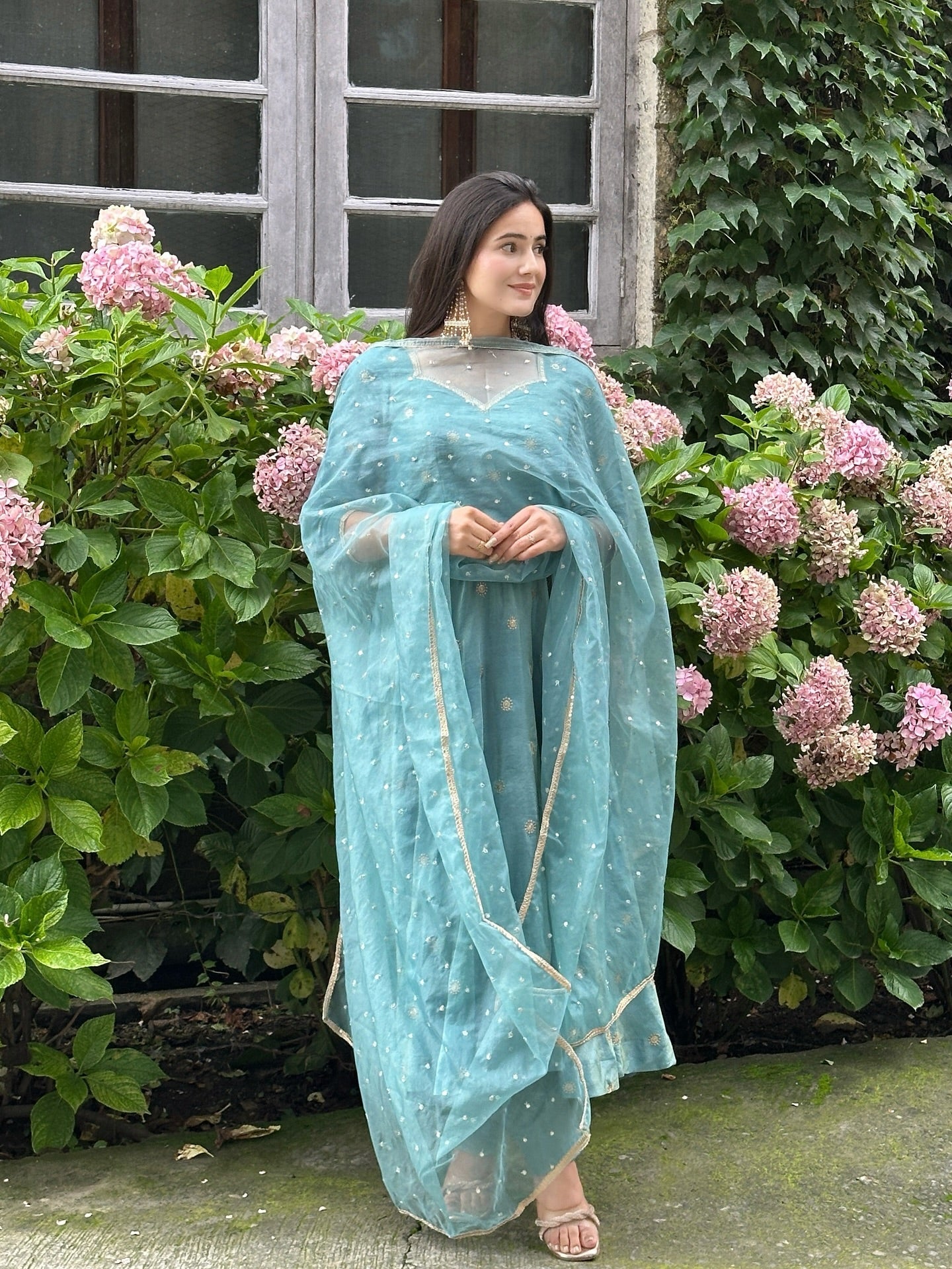 Parthi Sky Blue Anarkali Suit with Net Dupatta | Anarkali Suit For Women
