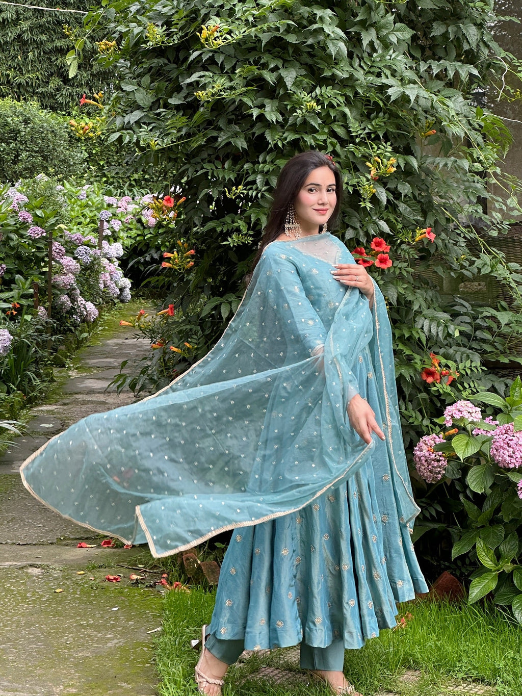 Parthi Sky Blue Anarkali Suit with Net Dupatta | Anarkali Suit For Women