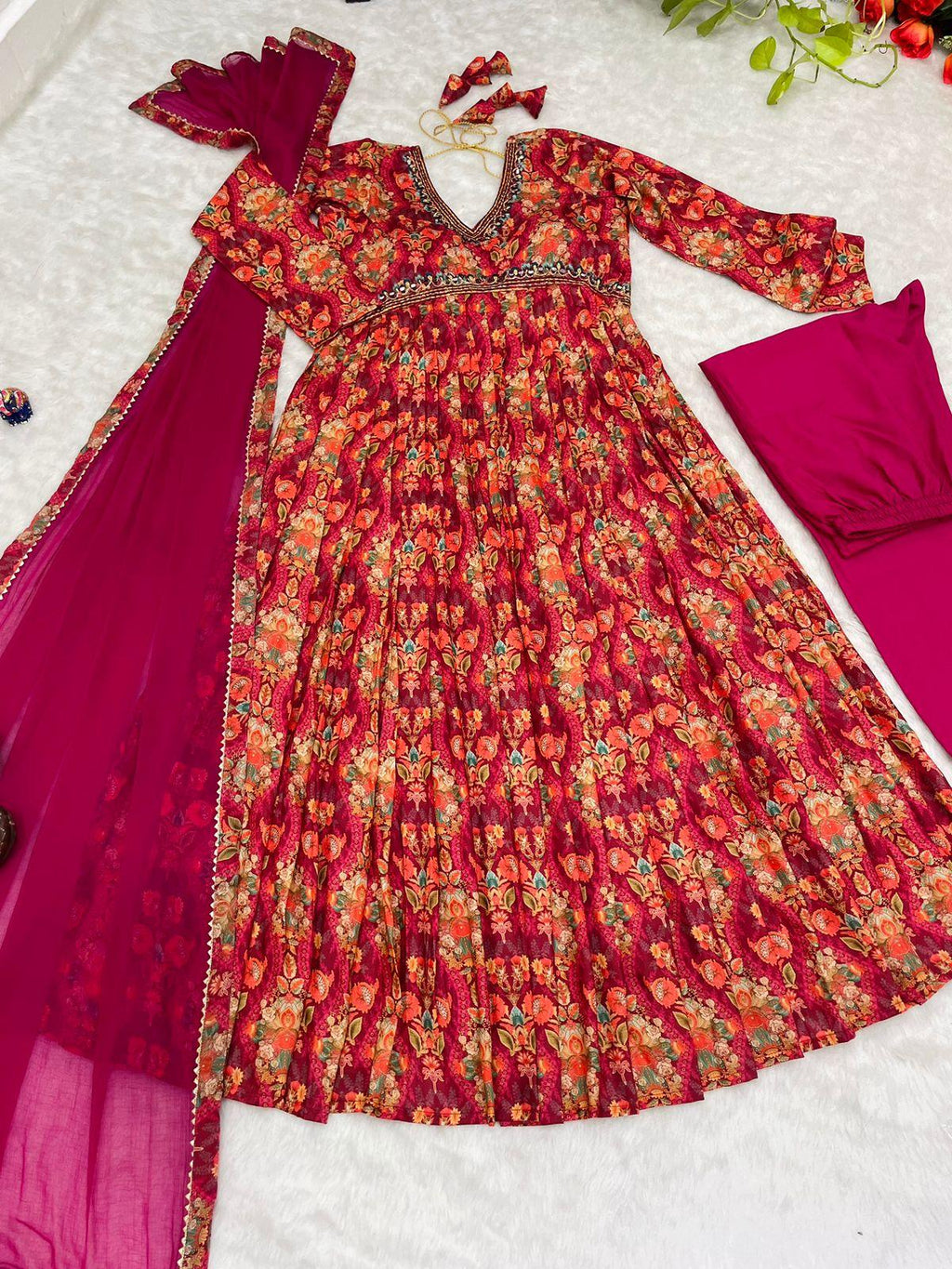 Party Wear Look Organza Taby Silk Gown With Dupatta & Pent Ready To Wear