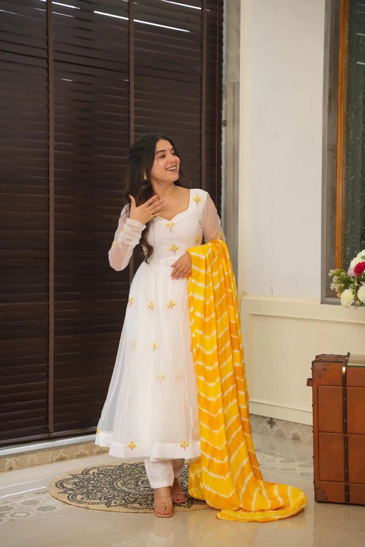 Kasturi white organza Anarkali suit For Women
