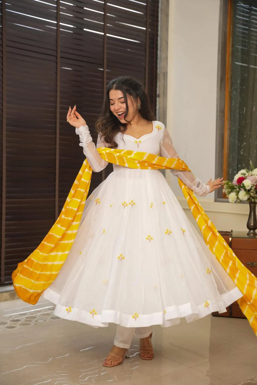 Kasturi white organza Anarkali suit For Women