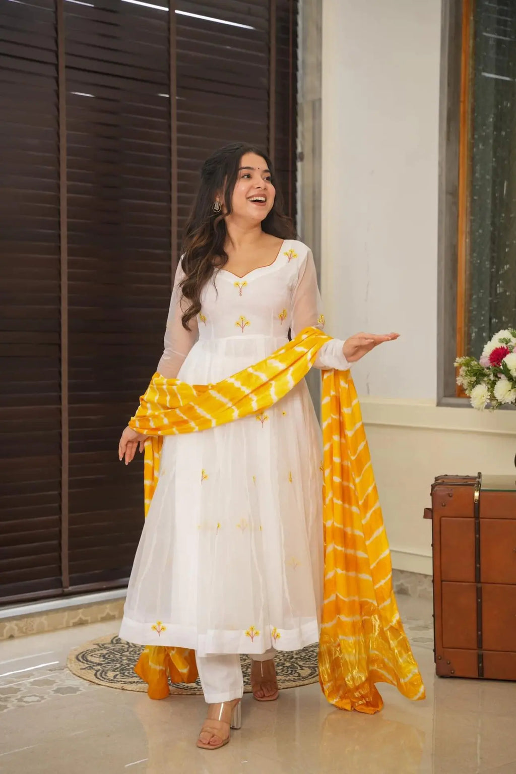 Kasturi white organza Anarkali suit For Women