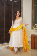 Kasturi white organza Anarkali suit For Women