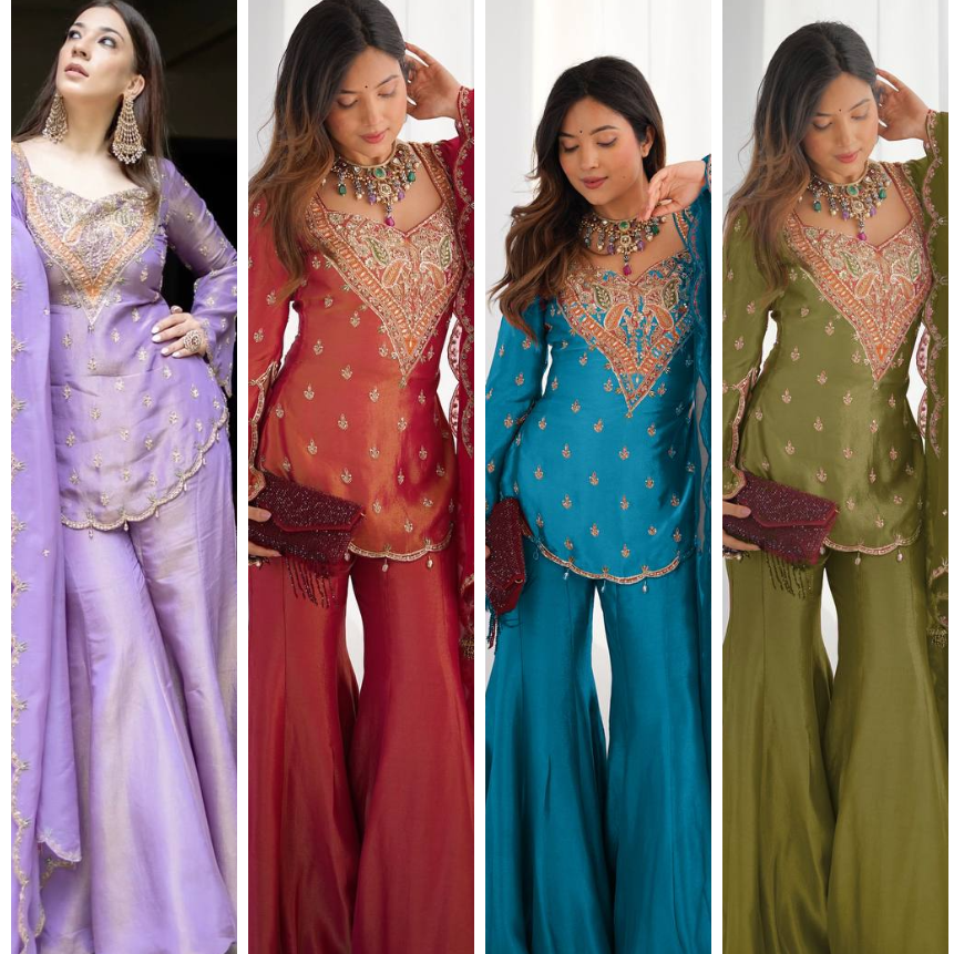 Wedding Wear Embroidered Sharara Suit Set