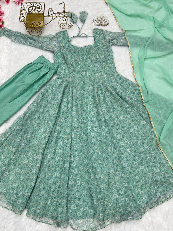 Georgette Gown With Dupatta Pant Pair