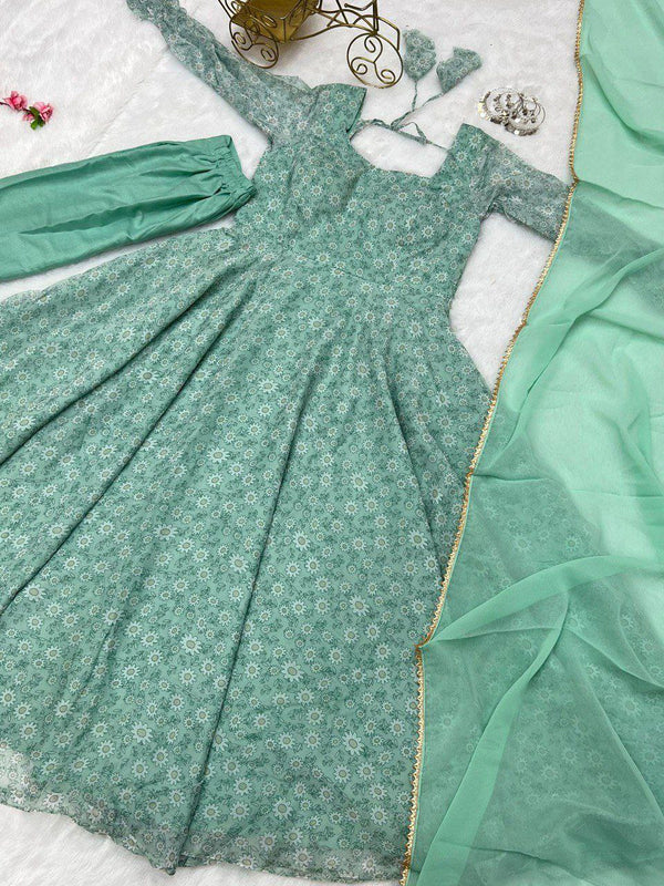 Georgette Gown With Dupatta Pant Pair