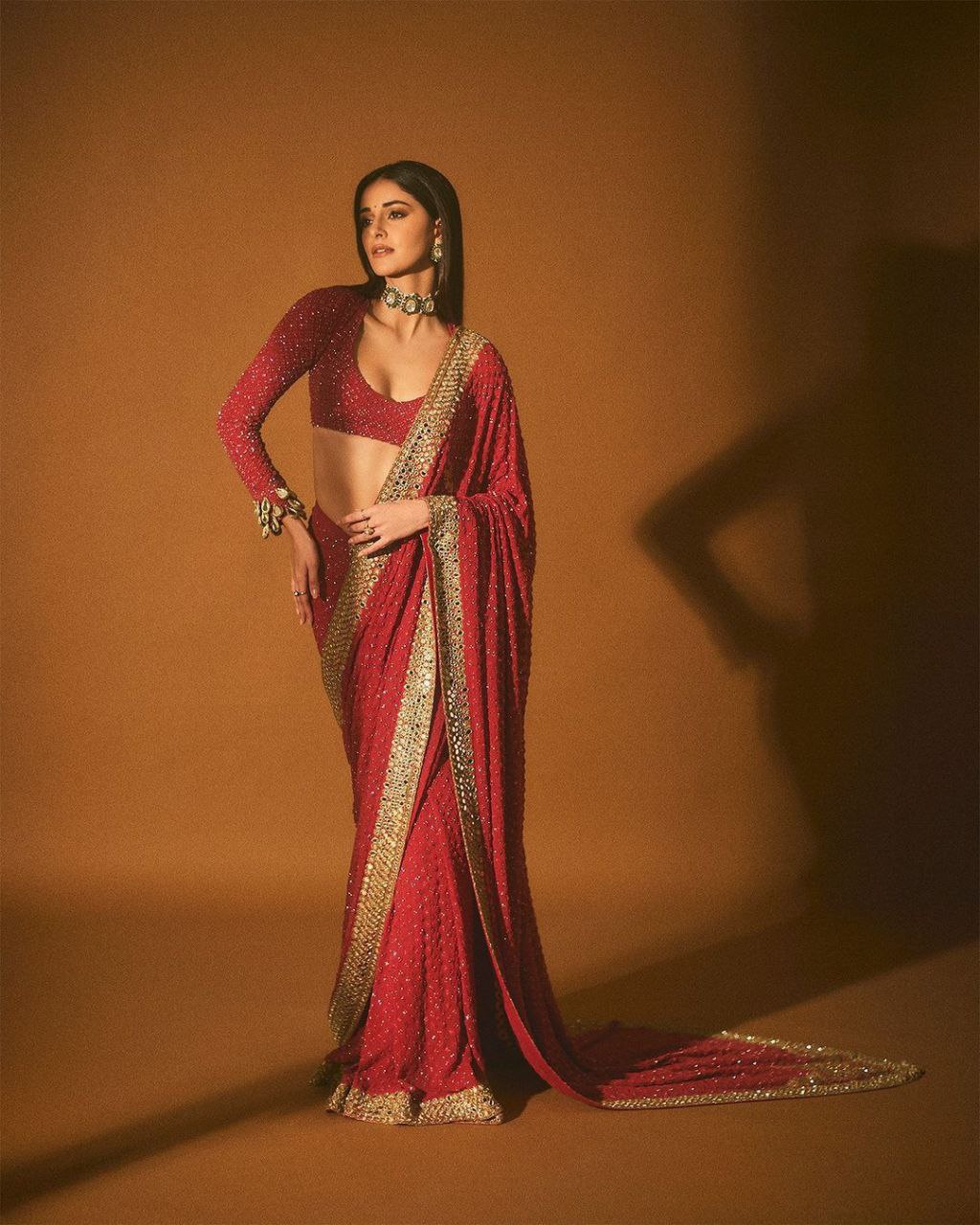 Ananya Pandey Inspired Hot Red Saree | Party Wear Saree For Women