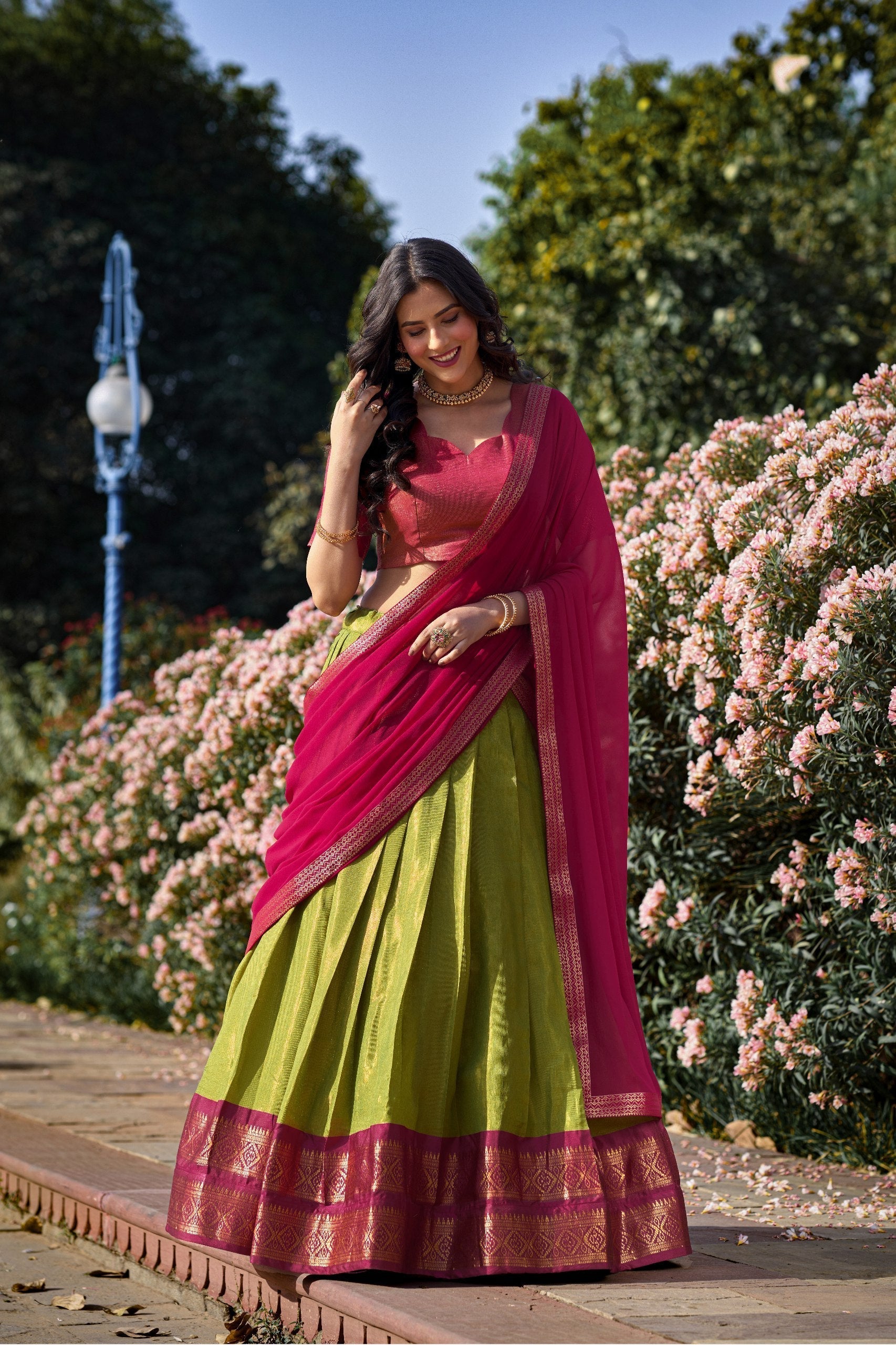 Traditional Wear Pista Color Zari Weaving Work Kanchipuram South Culture