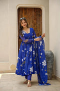 Blue floral georgette Anarkali suit For Women