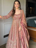Crunchy Silk Gown With Lehenga Embroidery Party Wear
