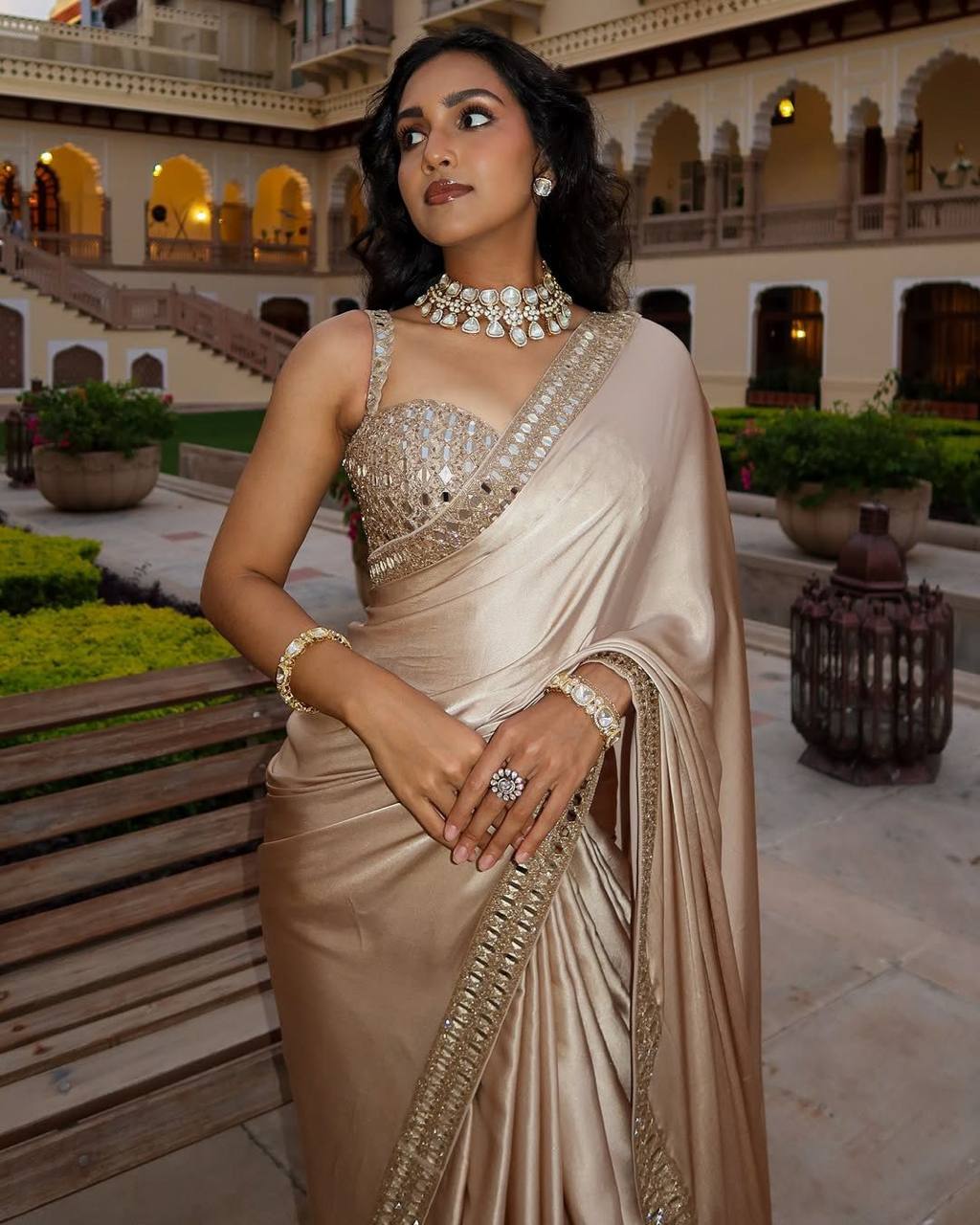 Pure Satin Silk Saree with Mirror & Embroidery Work | Party Wear Saree For Women