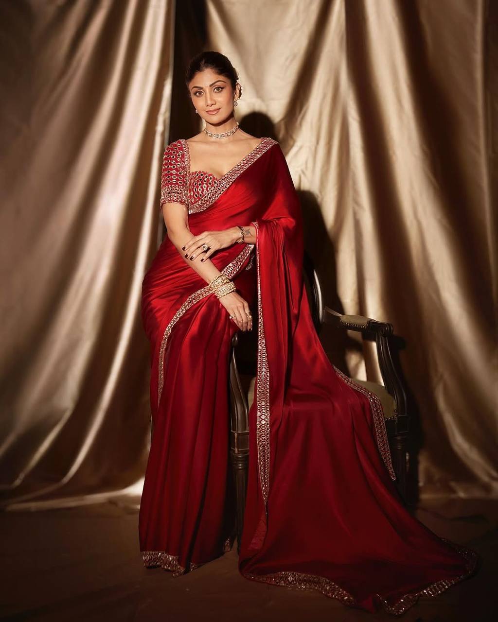 Pure Satin Silk Saree with Mirror & Embroidery Work | Party Wear Saree For Women