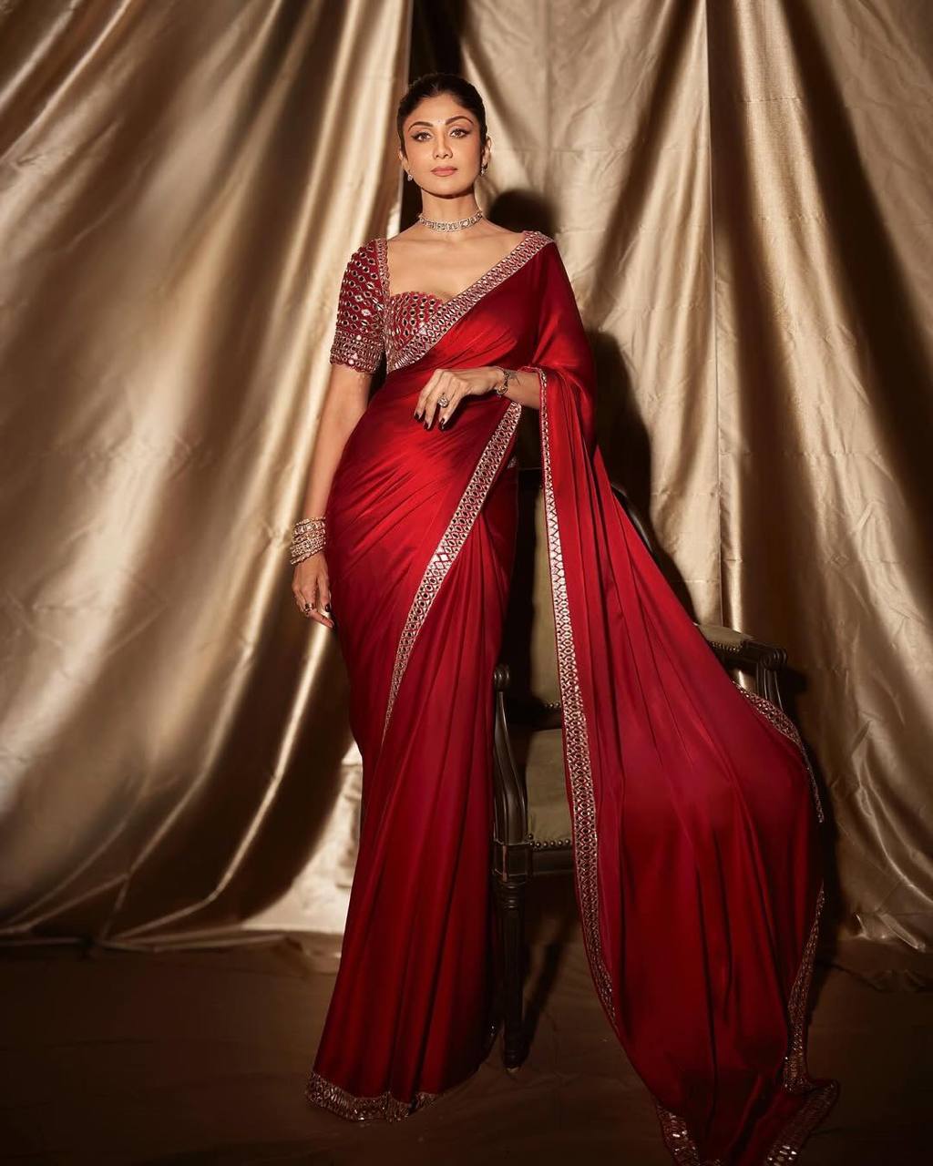 Pure Satin Silk Saree with Mirror & Embroidery Work | Party Wear Saree For Women