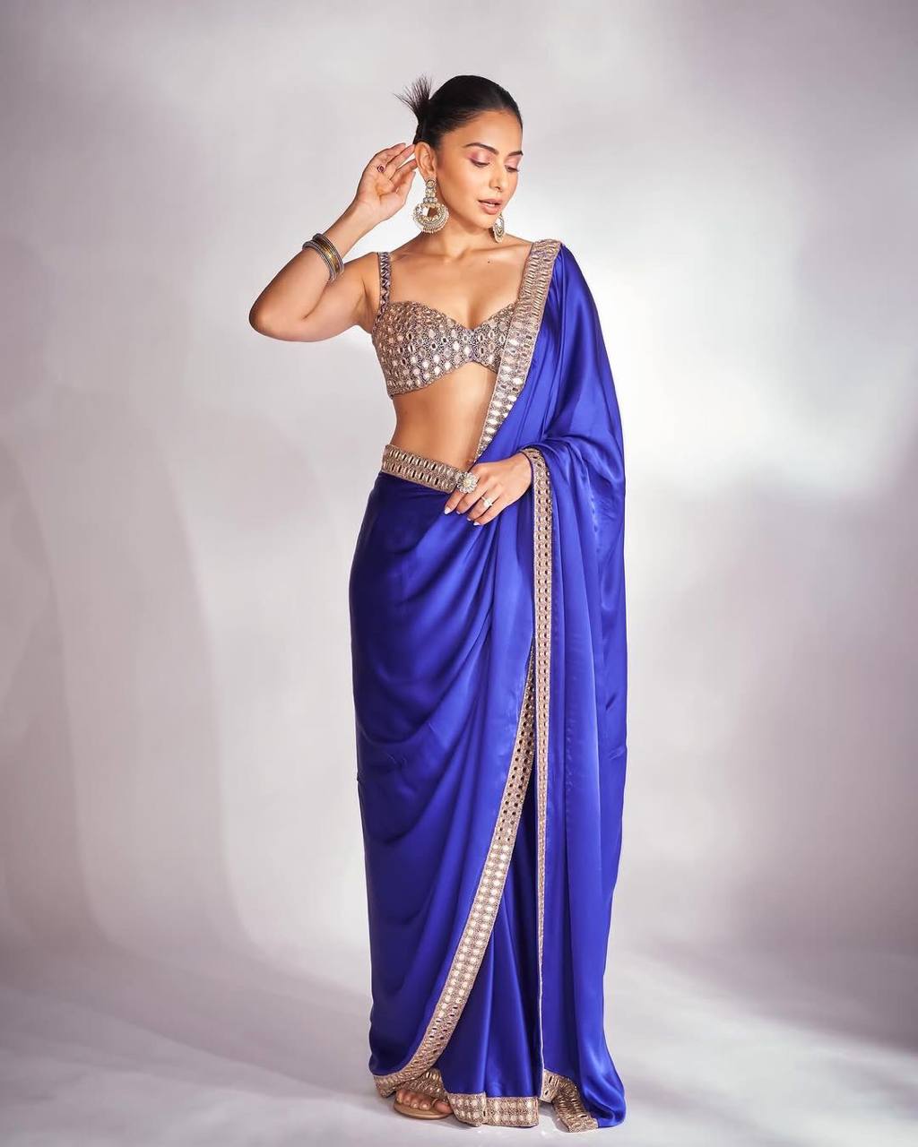Pure Satin Silk Saree with Mirror & Embroidery Work | Party Wear Saree For Women