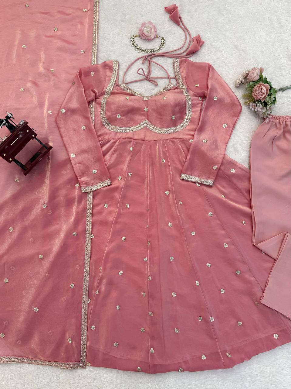 Glamorous Pink Ethnic Embroidered Anarkali Suit for Women