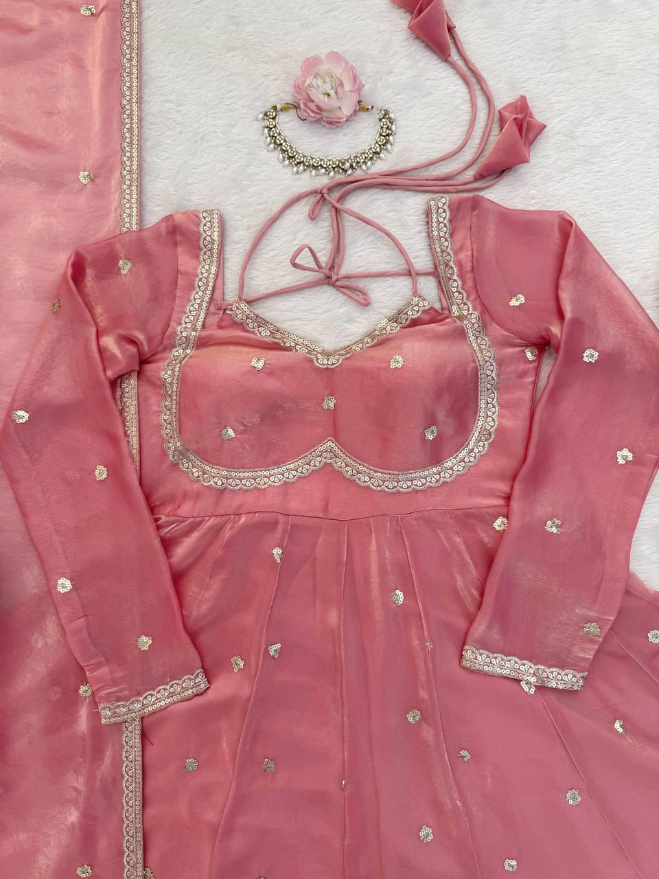 Glamorous Pink Ethnic Embroidered Anarkali Suit for Women