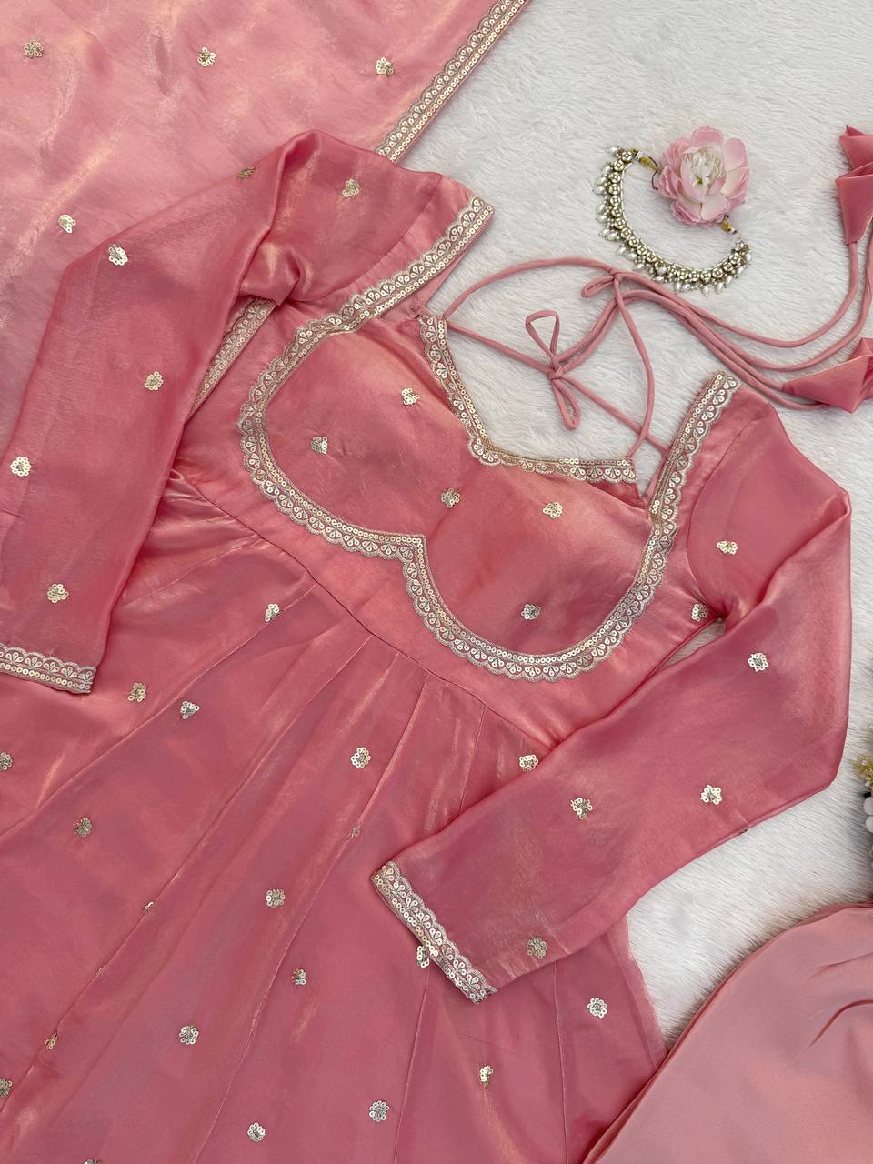 Glamorous Pink Ethnic Embroidered Anarkali Suit for Women