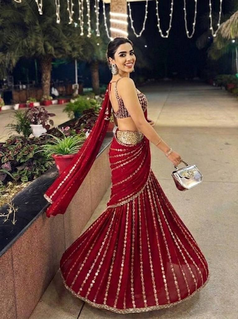 Wedding Wear Pure Georgette Ready To Wear Lehenga Saree For Women | Ready To Wear Saree For Wedding