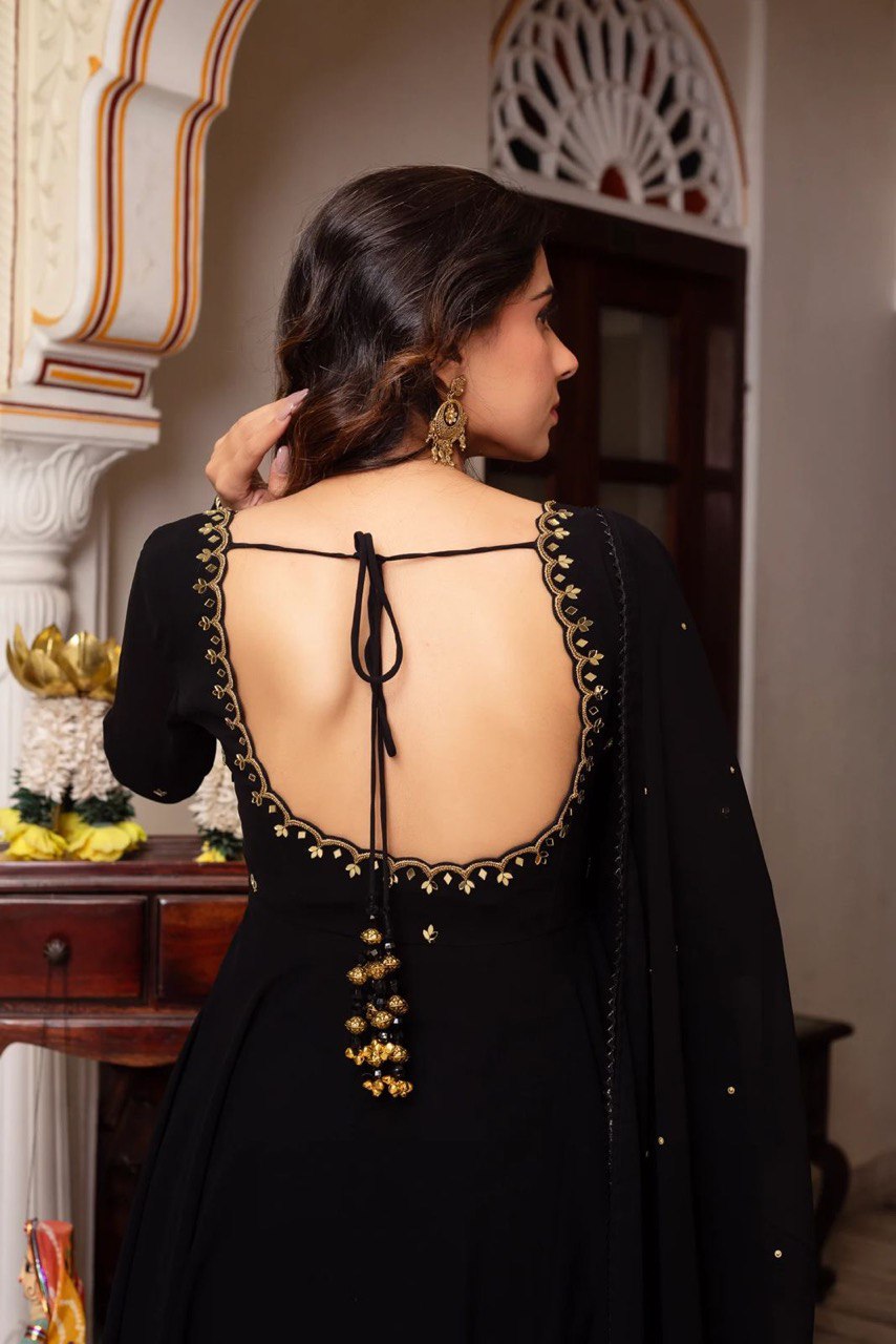 Most Trending Party Wear Handwork Black Color Anarkali Suit For Women